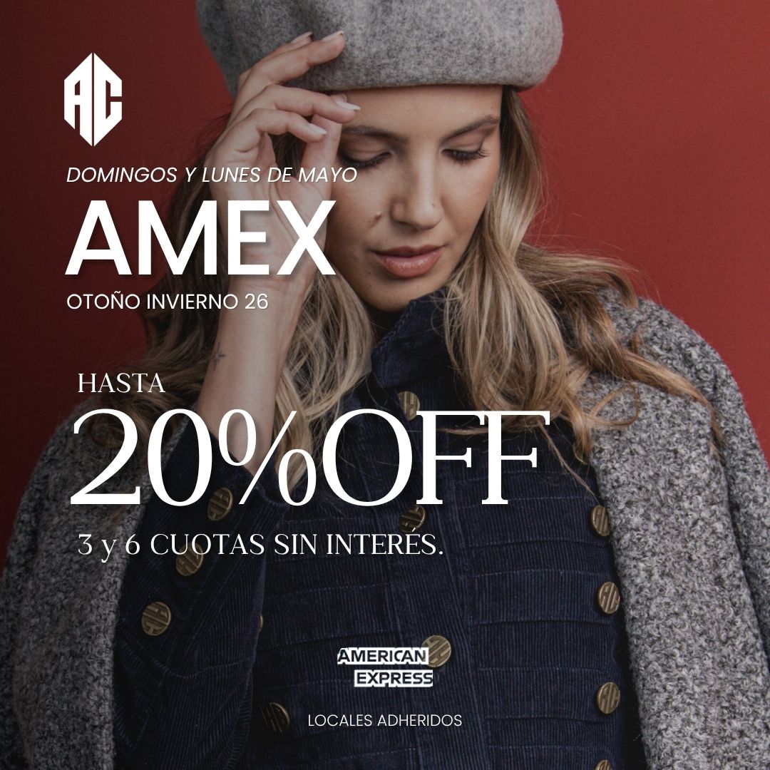 20% OFF + 6 CUOTAS CON AMERICAN EXPRESS