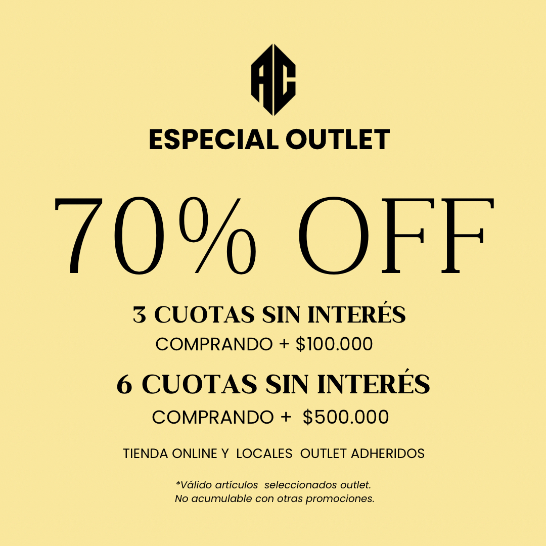 ESPECIAL OUTLET 70% OFF + 6 CUOTAS COMPRANDO + $500.000